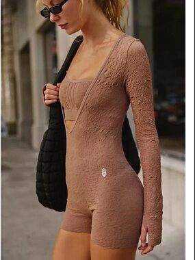 Free People Movement First Position Romper Set in Cocoa Size M/L